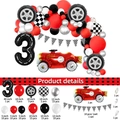 Rennwagen Party Dekoset mit roten Auto Ballons und schwarz-weiß karierten Flaggen - Rennwagen-Set Nummer 3