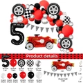 Racing car themed party kit with checkered flags, number 5 balloon and tire designs - Racing Car Set Number 5