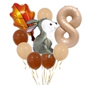 Creamy white number 8 balloon set with grey rabbit and autumn maple leaf decorations - Number 8 Style (Style B)