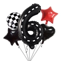 Racing theme party set with large black number 6 road balloon and star foil decorations - Number 6 (6)