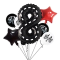 Racing party kit with large number 8 track balloon and checkered flags for birthday decor - Track Texture Number 8 Balloon 7-Piece Set (Type B)