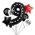 Racing theme set featuring a large number 9 balloon with checkered flags for 9th birthday - Track Texture Number 9 Balloon 7-Piece Set (Type B)