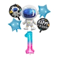 Set de globos de astronauta en papel de aluminio con gran número 1 degradado azul para fiestas - Juego de Número 1