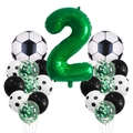 Fußball-Thema 2. Geburtstag Ballon-Set mit grüner Zahl 2 und Fußball-Folienballons - Zahl 2