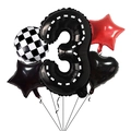 Rennwagen-Thema 40-Zoll schwarze Zahl 3 Ballon Set für den 3. Kindergeburtstag Deko - Rennstrecke Nummer 3 Ballon 5-Teiliges Set (Typ A)