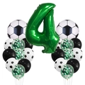 Fußball-Themen-Set zum 4. Geburtstag mit grüner Zahl Vier und Fußball-Folienballons - Zahl 4