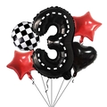 Racing themed 40 inch number 3 balloon set with checkered flag and red stars for party - Racing Number 3 Style