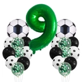 Set de ballons d'anniversaire foot avec chiffre 9 vert et ballons en aluminium - Chiffre 9