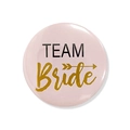 Pink and gold Team Bride button badge for bachelorette parties and wedding celebrations - Pink Team Bride (Arrow Through Heart)