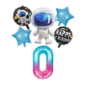 Set de globos tema astronauta con estrellas de aluminio y decoraciones de cumpleaños - Juego de Número 0