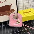 Bolso de lana de cordero rosa con bordado de conejo lindo y decoración de texto Cutie - Rosa