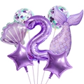Detailansicht eines matten lila Meerjungfrau Ballon-Sets zum 2. Geburtstag mit Muschel - Zahl 2