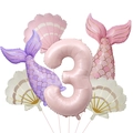 Dettaglio del set di palloncini sirena con forme di conchiglia e palloncino rosa numero 3 - Set Sirena Opaca Conchiglia 3 (Numero 3)