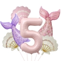 Mermaid birthday party balloon set with pink number 5, seashell and fish tail shapes - Matte Mermaid Shell Set 5 (Digit 5)