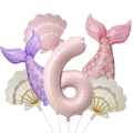 Pink number 6 foil balloon set with gradient mermaid tails and seashell decorations - Matte Mermaid Shell Set 6 (Digit 6)