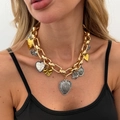 Collana a catena dorata retrò con pendenti misti in argento a cuore e farfalla - Mix Oro Argento (07603)