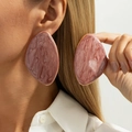 French vintage style large oval earrings with pink purple enamel in gold finish - Gold Pink Purple Quicksand Pattern Irregular Large Earrings (03861)