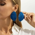 French vintage style large drop earrings in deep blue enamel with gold alloy borders - Gold Deep Blue Flow Pattern Large Size Earrings (03861)