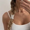 Silver twisted metal hair tie with braided design on a light blonde ponytail - Silver Knot Style / White K (0133)