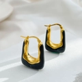 Orecchini a U in ottone placcato oro 18k con smalto nero e design minimalista vintage - Grafite