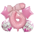 Pink number 6 balloon set with bow and star foil balloons for girl birthday party - Number 6 Birthday Kit