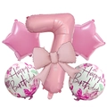 5pcs pink number 7 foil balloon set with bow and star designs for birthday parties - Number 7 Birthday Kit