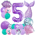 Kit ballons anniversaire 5 ans thème sirène avec chiffre 5 violet et paillettes - Sirène / Chiffre 5