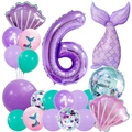 Détail du ballon chiffre 6 violet mat et queue de sirène pour décor de 6ème anniversaire - Sirène / Chiffre 6