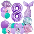 Détails du kit ballons sirène incluant le chiffre 8 violet et ballons coquillages - Sirène / Chiffre 8