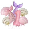 Detail von Meerjungfrauenschwanz- und Muschelballons mit Nummer 1 für Kindergeburtstage - Nummer 1 Stil (Matt Meerjungfrau Set 1)
