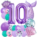 Kit ballons 10 ans thème sirène avec chiffre 10, queue et coquillages en aluminium - Sirène / Chiffre 10
