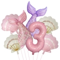 Meerjungfrau Ballon Set mit rosa Muschel und Fischschwanz Ballons für den 3. Geburtstag - Nummer 3 Stil (Matt Meerjungfrau Set 3)