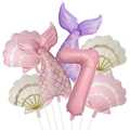 Détails du kit de 7 ballons sirène avec coquillages, queues et chiffre sept en aluminium - Style Numéro 7 (Set Sirène Mate 7)