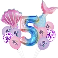 Set decoro 5° compleanno sirena con numero cinque sfumato e palloncini a conchiglia - Stile A Numero 5