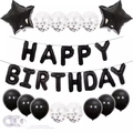 Black Happy Birthday balloon set with foil letters, stars and black confetti latex balloons - Black Zirconia Set