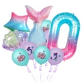 Kit de ballons sirène avec chiffre 0 dégradé bleu et ballons coquillages pour bébé douche - Sirène Du Ciel Étoilé 0