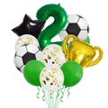 Detail view of football themed 2nd birthday balloon set with trophy and number two - Green Number 2 Decoration