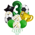 Soccer theme 3rd birthday balloon set with green number 3 and gold champion trophy - Green Number 3 Decoration