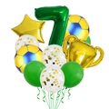 Macro de globo trofeo y globos de fútbol para fiesta de 7 años con temática - Decoración Fútbol Amarillo Azul Número 7