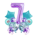 Mermaid birthday set featuring a 40-inch purple number 7 foil balloon and ocean shells - Number 7