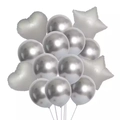 Silver foil balloon set including star, heart, and round shapes for party decorations - Silver Star Heart Latex Balloons