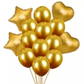 Detail view of 13-piece gold foil balloon set with star and heart shapes for party decor - Gold Star Heart Latex Balloons