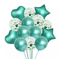 Emerald green party balloon set with heart, star foil and confetti latex balloons - Green Star Heart Latex Confetti Balloons