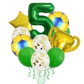 Set de globos de trofeo de fútbol y número 5 verde para decoración de cumpleaños - Decoración Fútbol Amarillo Azul Número 5
