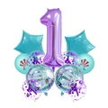 Mermaid themed 1st birthday party balloon set with purple number 1 and glitter sequins - Number 1
