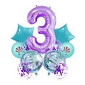 Mermaid 3rd birthday balloon set with purple number 3 and teal shell decorations - Number 3