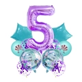 Mermaid birthday party set with purple number 5 balloon and teal star foil balloons - Number 5