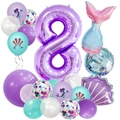 Detail of mermaid party balloon kit with purple number 8 and gradient foil fish tail - Number 8
