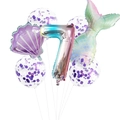 Set de globos número 7 de sirena con concha y decoraciones de confeti morado - Púrpura Set 7