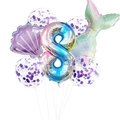 Set fiesta sirena con globo degradado número 8, decoración de concha y de cola - Púrpura Set 8